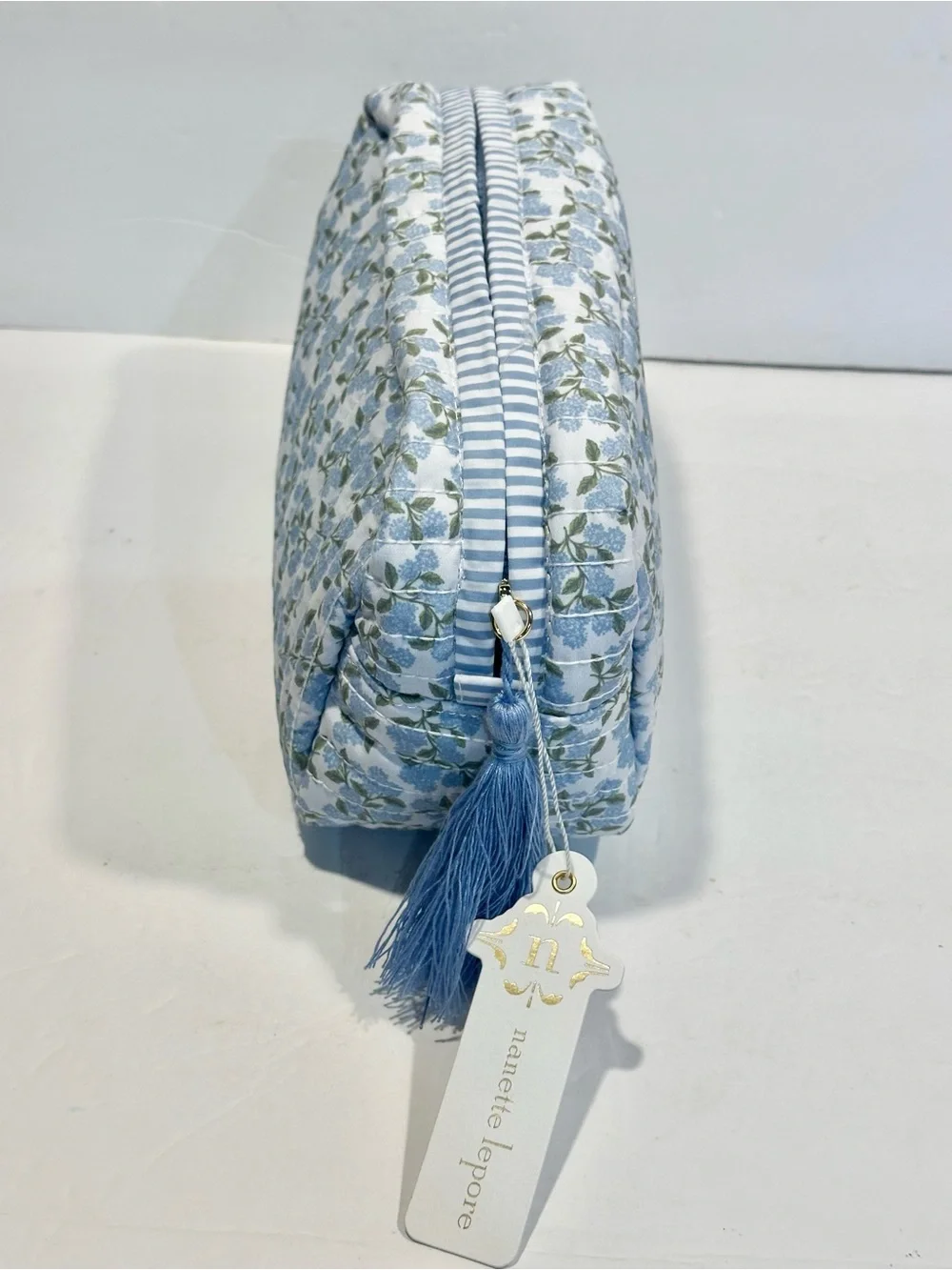 Nanette Lepore Blue Floral Quilted Cosmetic Pouch/ Bag